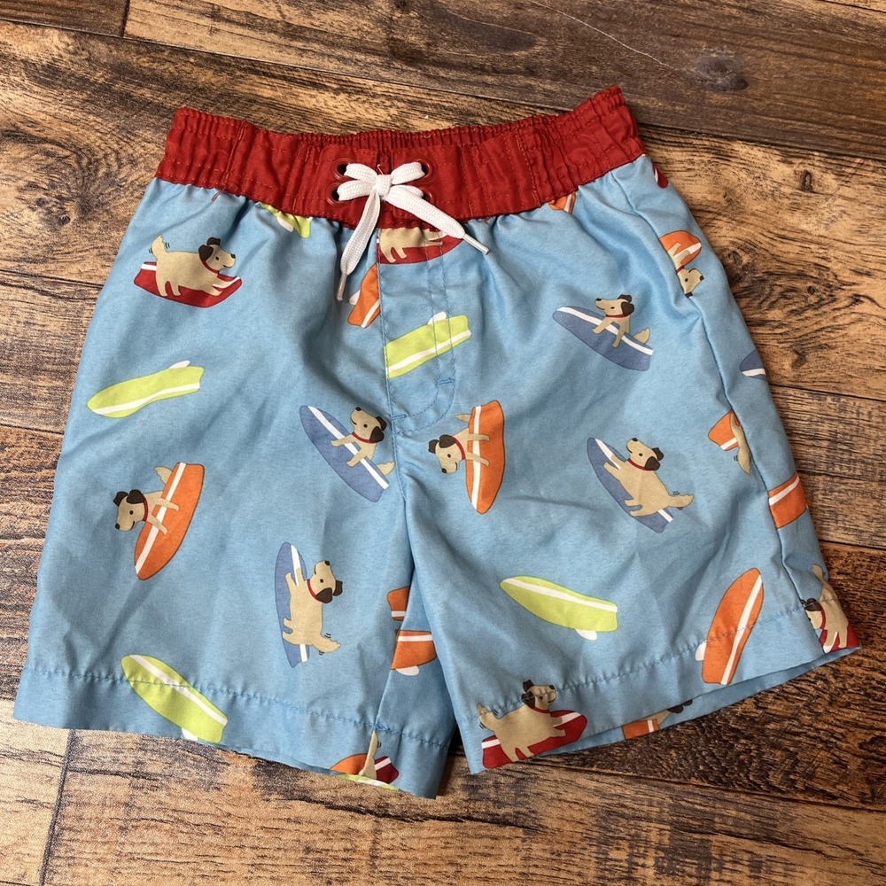 Gymboree Swim Trunks Baby Boy 12-18m mesh lined Surfing Dog Beach Coastal Summer